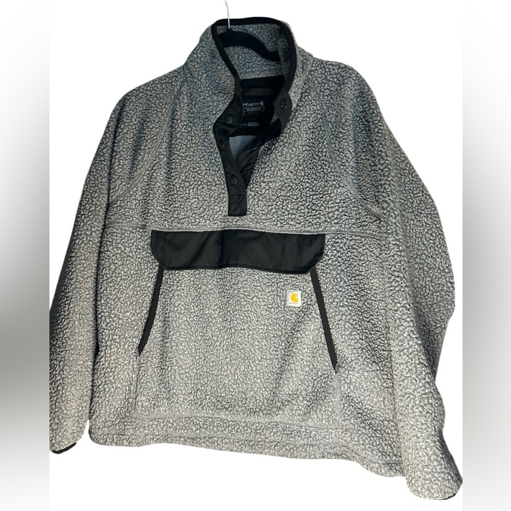 Carhartt Sherpa Fleece Pullover Gray Black Relaxed Fit Women’s Large